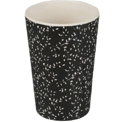 Gobelet mélaminé noir décor feuille blanche
