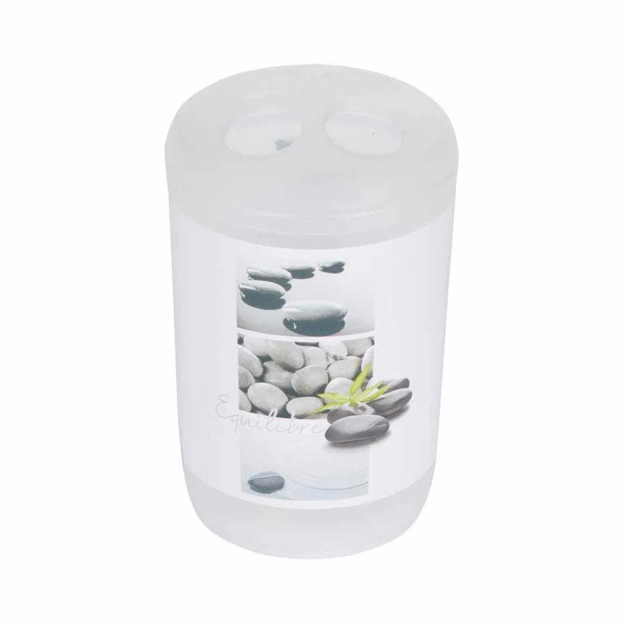 Gobelet porte brosse à dents motif galet zen blanc transparent