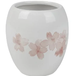 Gobelet salle de bain blanc design fleur cerisier rose