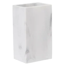 Gobelet salle de bain céramique blanc effet marbre