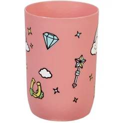 Gobelet salle de bain enfant rose motif château arc-en-ciel