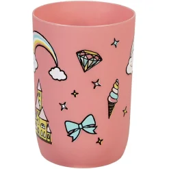 Gobelet salle de bain enfant rose motif château arc-en-ciel