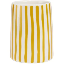 Gobelet salle de bain rayure jaune et blanc Sunflow en grès Ø8xH10,2cm