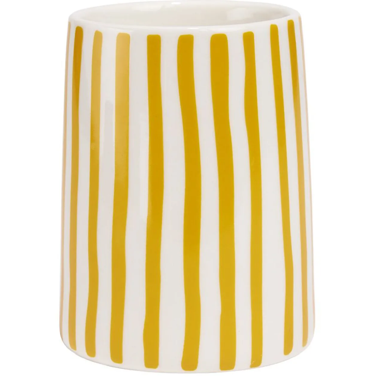 Gobelet salle de bain rayure jaune et blanc Sunflow en grès Ø8xH10,2cm