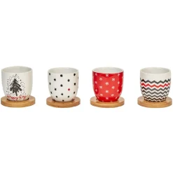 Gobelets café et sous tasse blanc motif noir rouge 11 cl x4