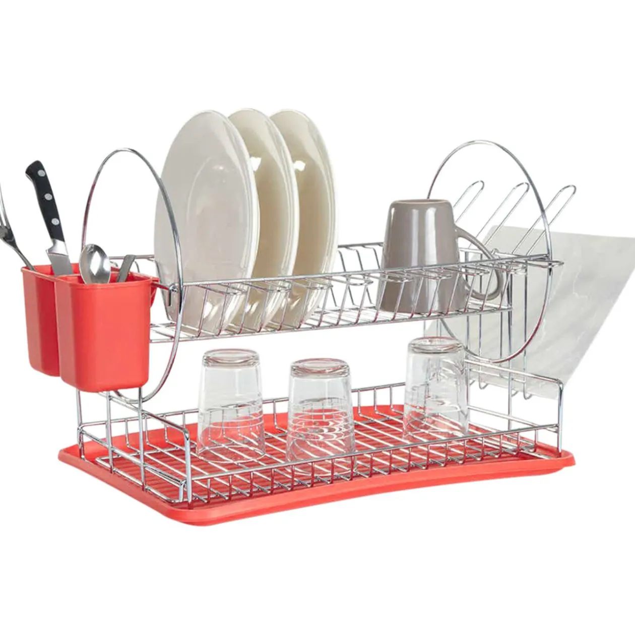 Égouttoir 2 niveaux avec receveur rouge