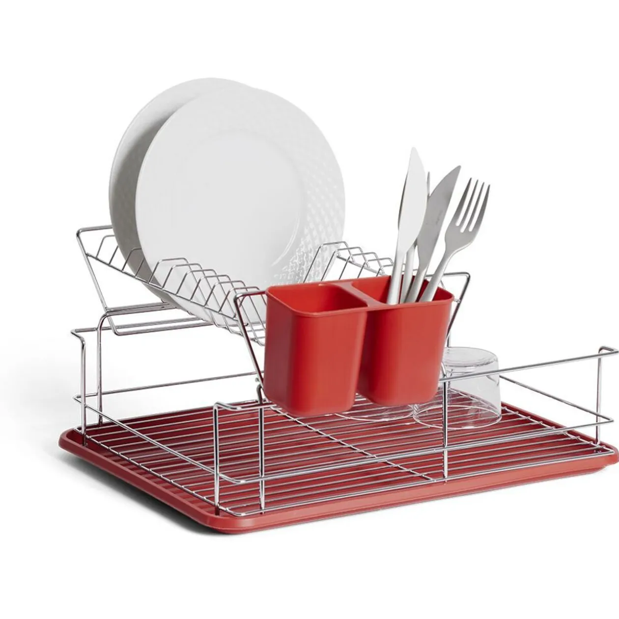 Égouttoir vaisselle base métal gris et rouge