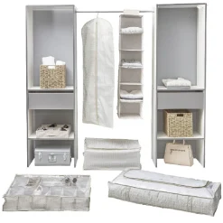 Housse de rangement dessous de lit motif triangle beige et blanc