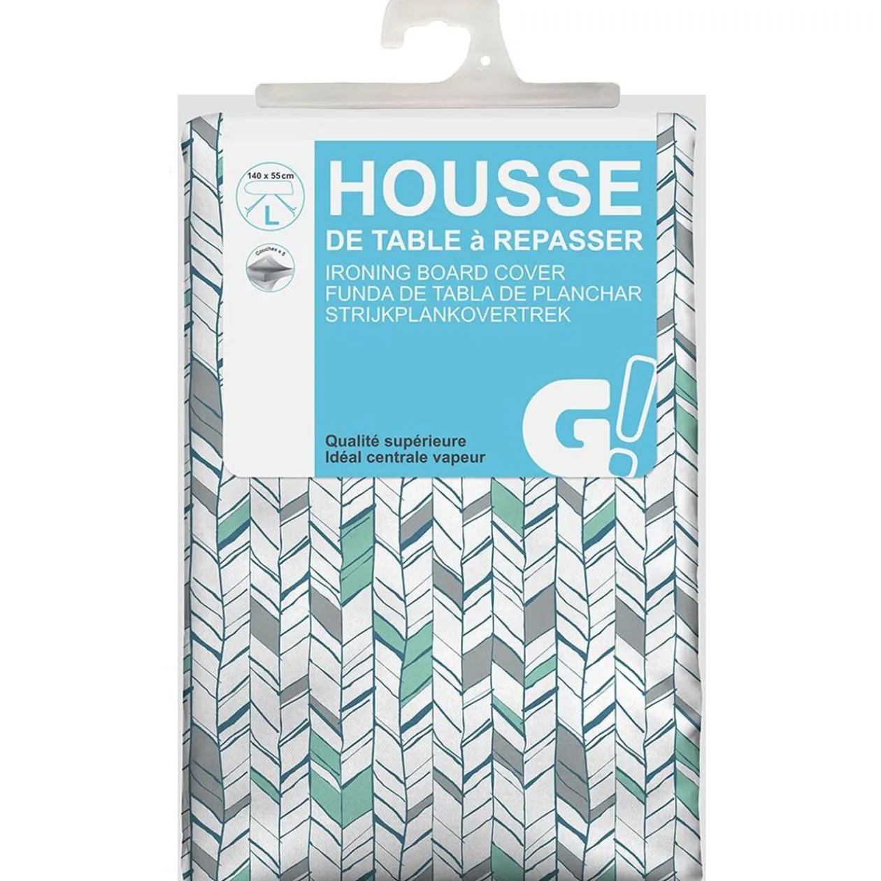 Housse de table à repasser design graphique vert gris 140x55 cm