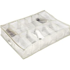 Housse rangement chaussures motif triangle beige et blanc 12 cases