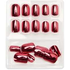 Kit de faux ongles en acrylique rouge effet miroir