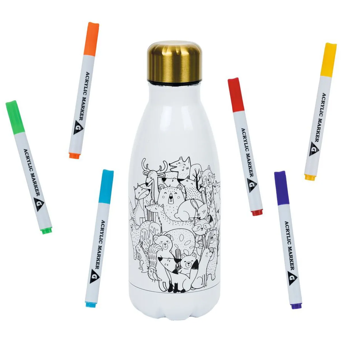 Kit gourde isotherme 350mL à colorier avec 6 marqueurs