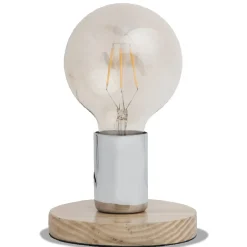 Lampe LED forme ampoule socle en bois