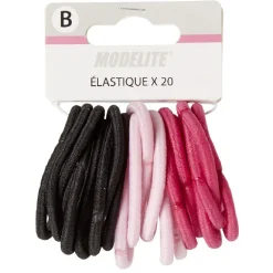 Élastique sans métal uni noir rose x20