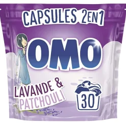 Lessive capsule OMO 30 lavages essence naturelle lavande et patchouli