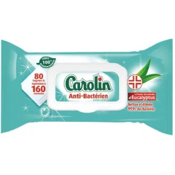 Lingette nettoyante Carolin XL antibactérien eucalyptus sans javel x80