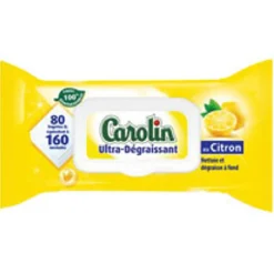 Lingette nettoyante Carolin XL ultra dégraissant au citron x80