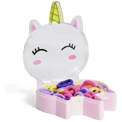 Lot 50 élastiques à cheveux multicolore dans boîte design licorne rose