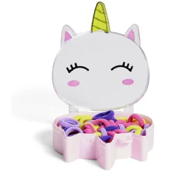 Lot 50 élastiques à cheveux multicolore dans boîte design licorne rose