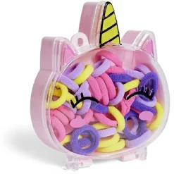 Lot 50 élastiques à cheveux multicolore dans boîte design licorne rose