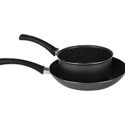 Lot 1 poêle + 1 casserole aluminium effet pierre