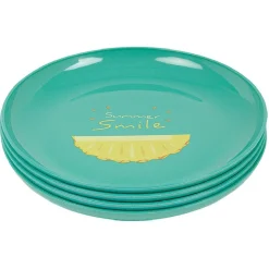 Lot de 4 assiettes à dessert bleu Ananas Summer smile