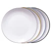 Lot de 4 assiettes plates rondes porcelaine blanche avec liseré coloré