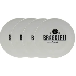 Lot de 4 assiettes plates rondes Bistrot porcelaine blanche