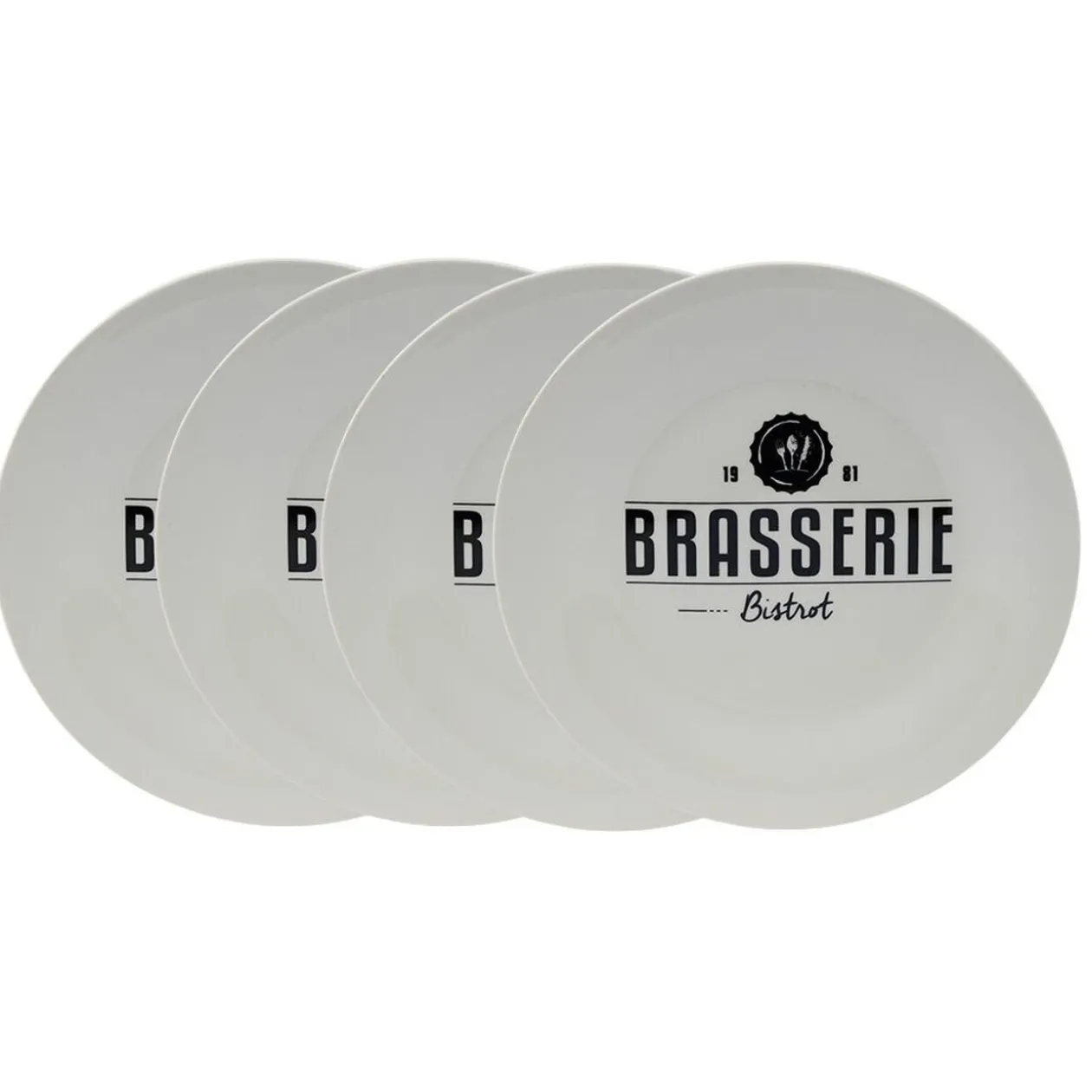 Lot de 4 assiettes plates rondes Bistrot porcelaine blanche