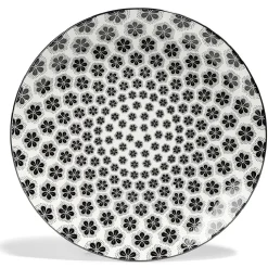 Lot de 4 assiettes plates Ø27cm porcelaine imprimé noir et blanc