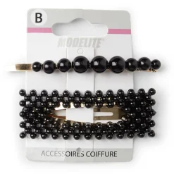 Lot de 2 barrettes à cheveux dorées à perles noires