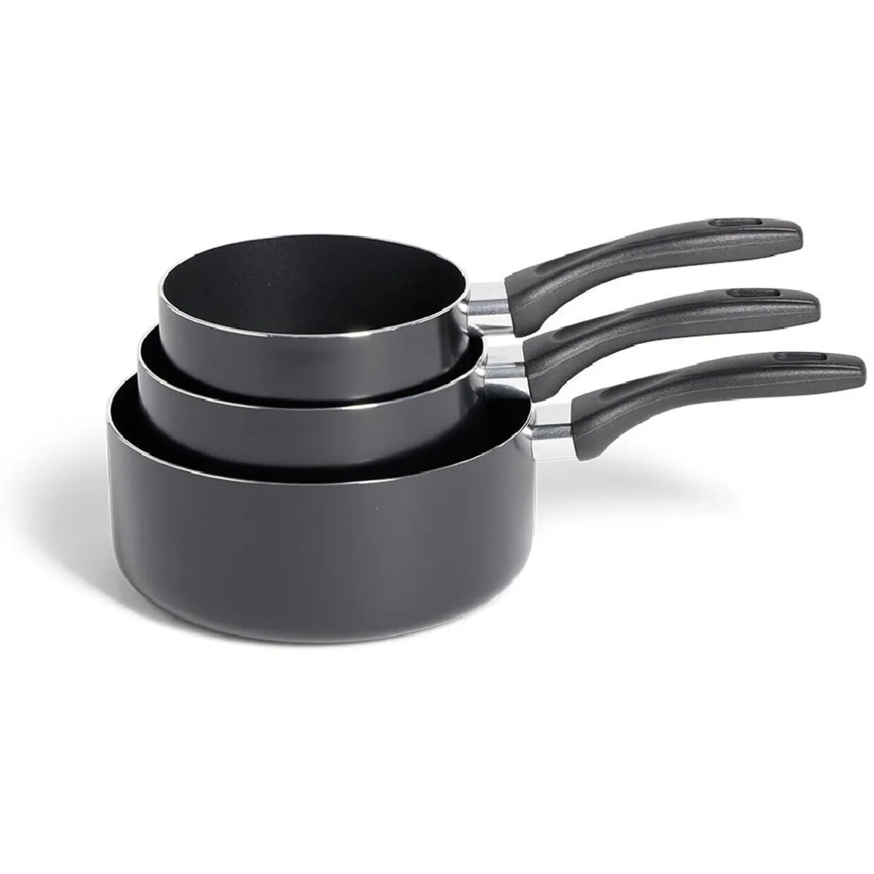 Lot de 3 casseroles tous feux sauf induction aluminium noir Ø14/16/20cm