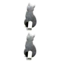 Lot de 2 crochet adhésifs forme chat en métal 3x5cm