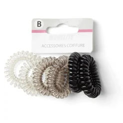 Lot de 6 élastiques à cheveux spirale caoutchouc 3 coloris