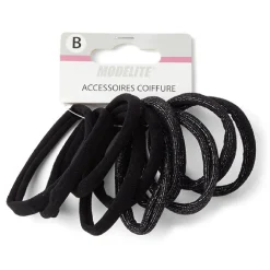 Lot de 10 élastiques à cheveux mousse polyester noir et argenté