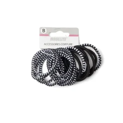 Lot de 15 élastiques à cheveux polyester noir et blanc