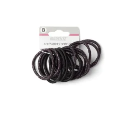 Lot de 15 élastiques à cheveux polyester noir et fil métallique rose