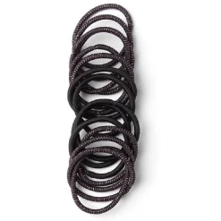 Lot de 15 élastiques à cheveux polyester noir et fil métallique rose