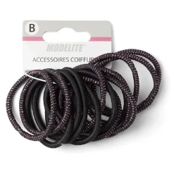 Lot de 15 élastiques à cheveux polyester noir et fil métallique rose