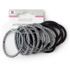 Lot de 15 élastiques à cheveux polyester noir et blanc aspect chiné