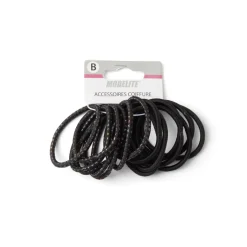 Lot de 15 élastiques à cheveux polyester noir et fil métallique multicolore