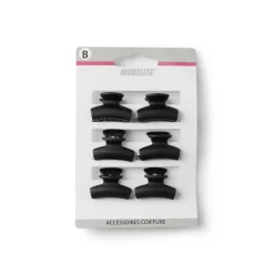 Lot de 9 mini pinces cheveux papillon uni noir brillant L2cm