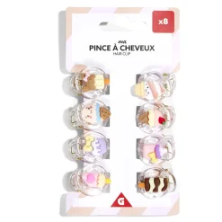 Lot de 8 mini pinces pour cheveux avec décoration