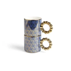 Lot de 2 mugs 30cl design chic bleu foncé et doré