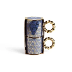 Lot de 2 mugs 30cl design chic bleu foncé et doré