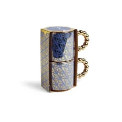 Lot de 2 mugs 30cl design chic bleu foncé et doré