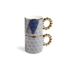Lot de 2 mugs 30cl design chic bleu foncé et doré