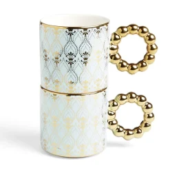 Lot de 2 mugs 30cl design chic bleu clair et doré