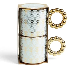 Lot de 2 mugs 30cl design chic bleu clair et doré