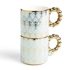 Lot de 2 mugs 30cl design chic bleu clair et doré